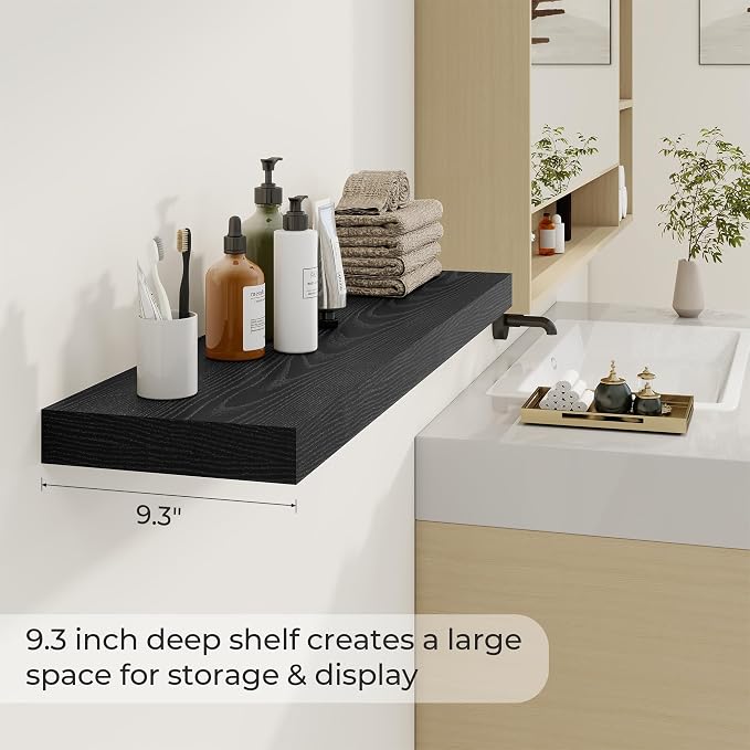 Dreamland 40 Inch Long Floating Shelves in Black, 9.3 Inch Deep Floating Shelf - Image 4