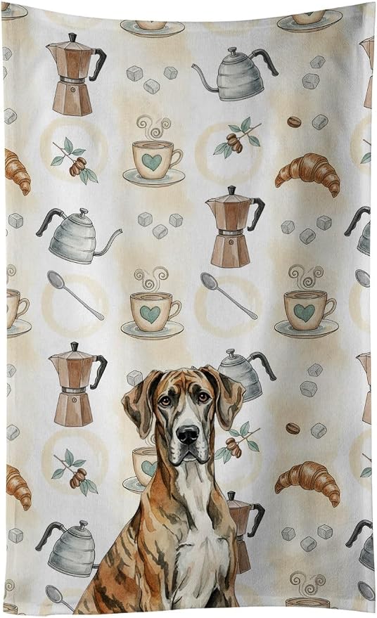 Caroline's Treasures Brindle Great Dane Coffee Bar Kitchen Towel Velour Plush by CarolinesTreasures