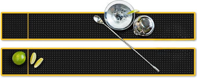 Gold Bar Mats 2 Pack – 24"x3" Slim Rubber Bar Rail & Spill Mat by KnotStyle