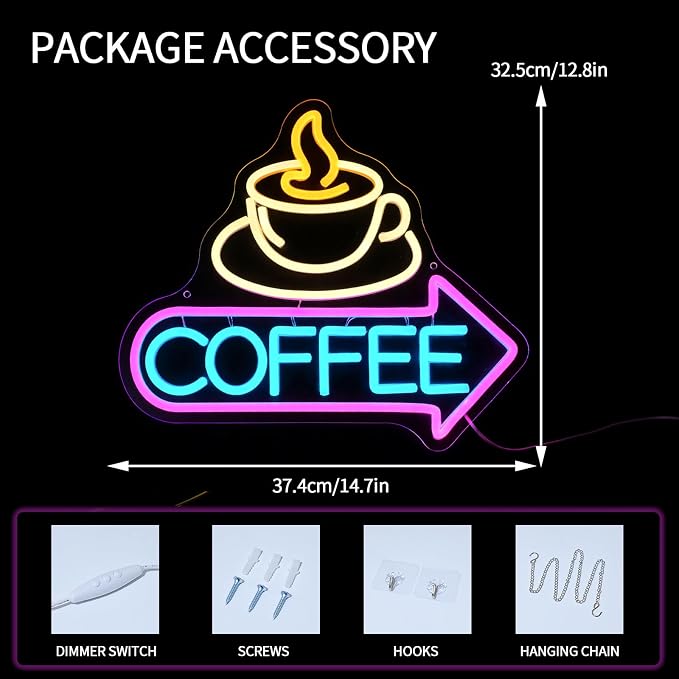 Coffee Neon Sign for Wall Decor Dimmable Coffee Bar Led Light Signs Coffee - Image 3