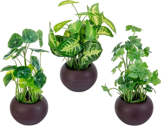 MyGift Modern Trio of Artificial Assorted Green Leaf Plants Potted in by MyGiftHome