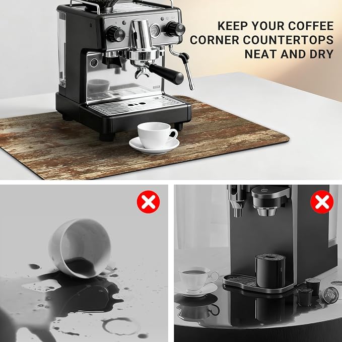 Coffee Mat 19x12 Inch, Wood Grain Coffee Machine Mat, Absorbent Hide Stain - Image 5