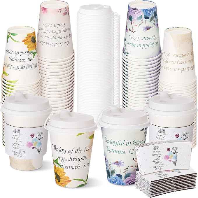 Remerry 100 Pcs 12oz Floral Disposable Coffee Cups by Remerry