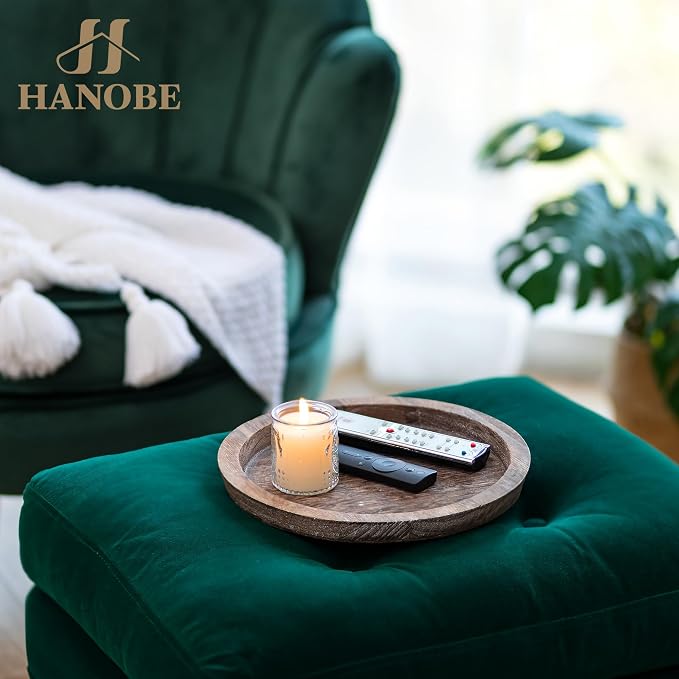 Hanobe Wooden Tray for Coffee Table: Candle Holder Plate Round Decorative - Image 8