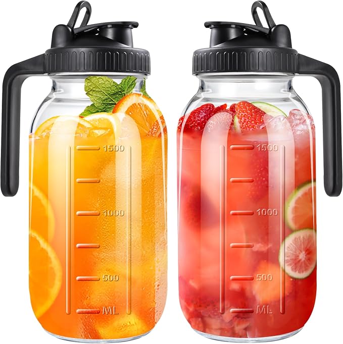 64oz Glass Pitcher with Lid, 2 Quart Mason Jar Pitchers with Lid and Spout by Unknown