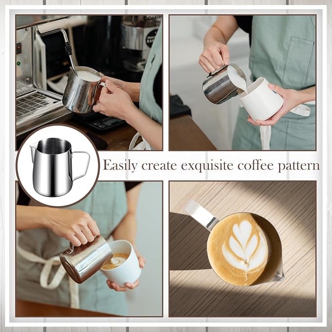 Dandat 8 Pcs Milk Frothing Pitcher Espresso Steaming Pitchers 12 Oz Stainless - Image 7