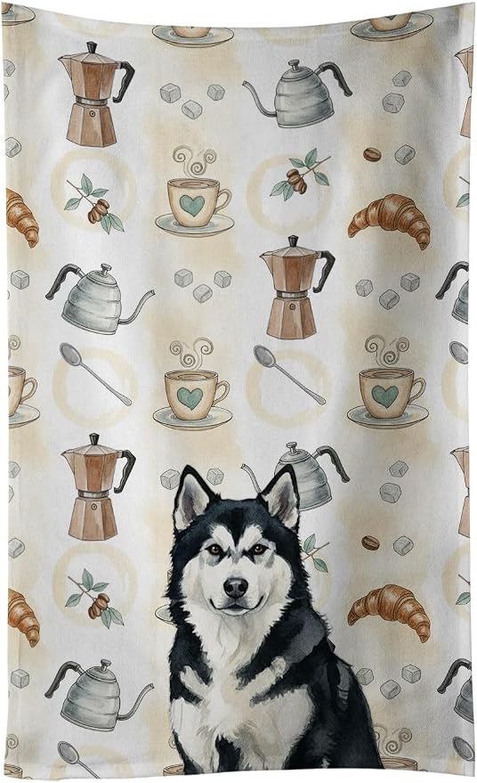Caroline's Treasures Black and White Alaskan Malamute Coffee Bar Kitchen Towel by CarolinesTreasures