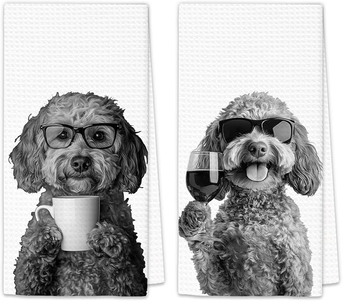 Cockapoo Gifts Coffee Wine Kitchen Towels Set of 2, Coffee Dog Dish Tea Towel by OINDADE