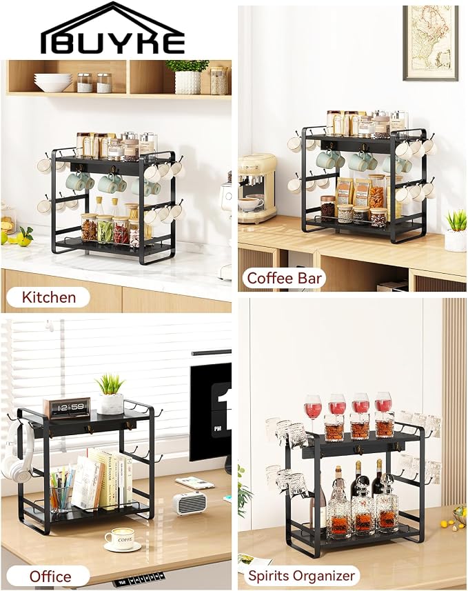 IBUYKE Coffee Bar Station Countertop Organizer, 2 Tier Kitchen Mug Cup Holder - Image 7