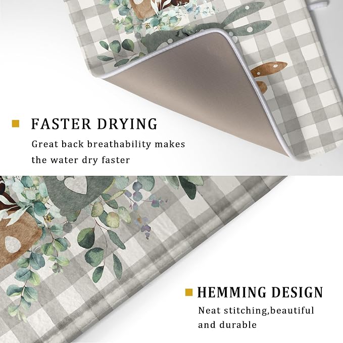 Spring Rabbit Dish Drying Mat for Kitchen Counter 18 x 24 Inch, Vintage Grey - Image 3