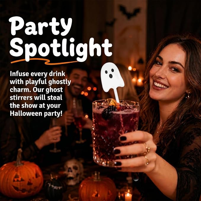 36 Pcs Halloween Drink Stirrers, Ghost Cocktail Sticks - Image 4