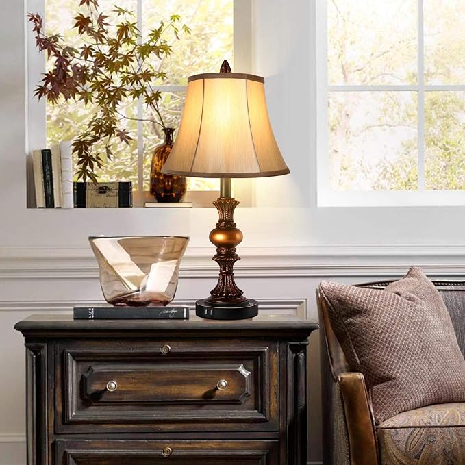 Touch Control Traditional Table Lamp Set of 2, Vintage Bedside Lamps - Image 6