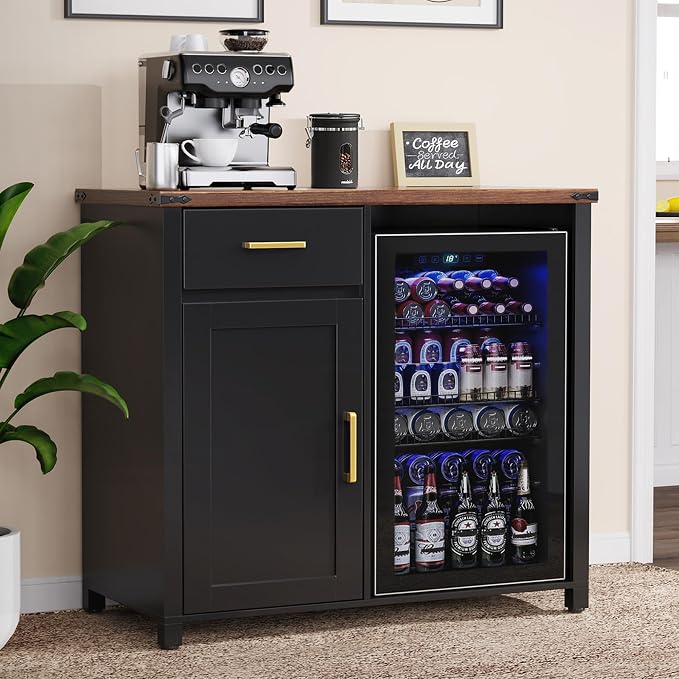 GDLF Coffee Bar with Mini Fridge Space, Mini Fridge Cabinet Stand，Liquor Wine by GDLFGoodLife