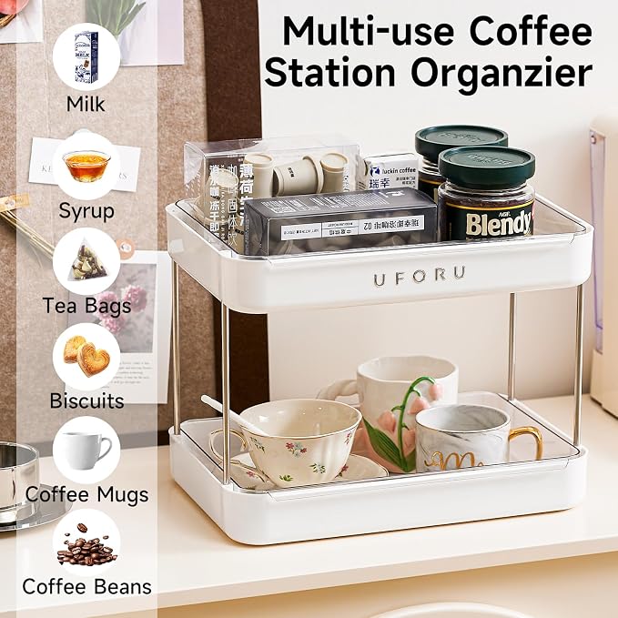 UFORU Countertop Coffee Station Organizer| 2-Tier Whisky Glass Holder, Mug - Image 5