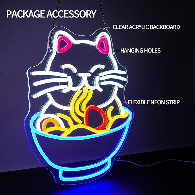 Fortune Cat Ramen Neon Sign Dimmable Lucky Cat Neon Light Sign - Image 3