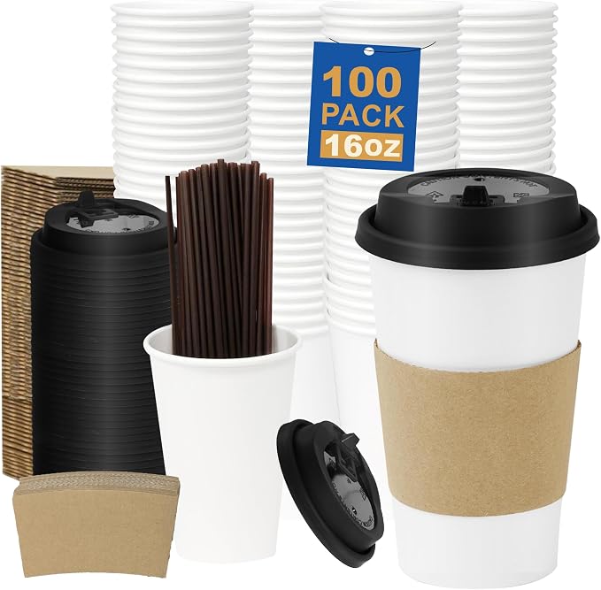 16 oz 100 Pack Coffee Cups by COOLCAP