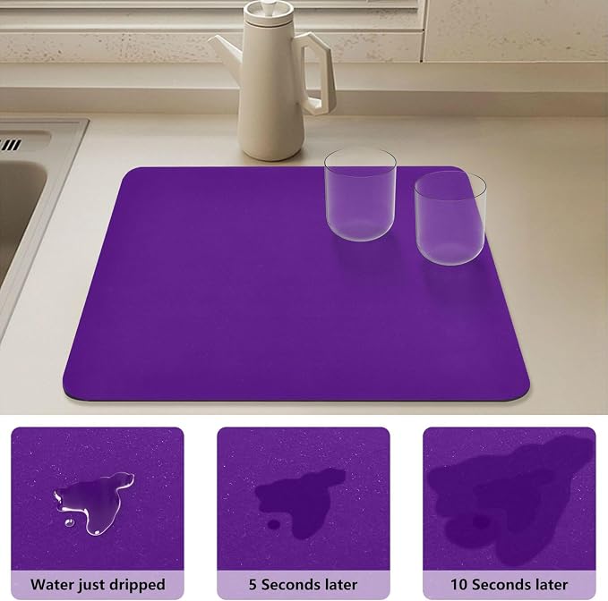 Purple Dish Drying Mat for Kitchen Counter No-slip Rubber Bottom Coffee Mat - Image 4