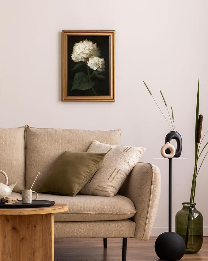 ARPEOTCY Gold Framed Canvas Wall Art, 12x16 Inch Two White Hydrangea Vintage - Image 3