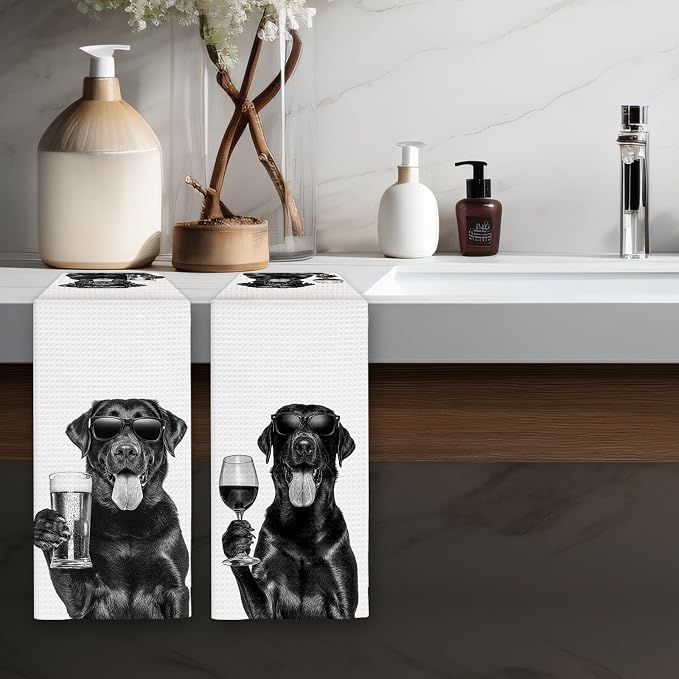 Gifts for Black Lab Dog Wine Lovers Kitchen Towels Set of 2, Funny Dog Home Bar - Image 5