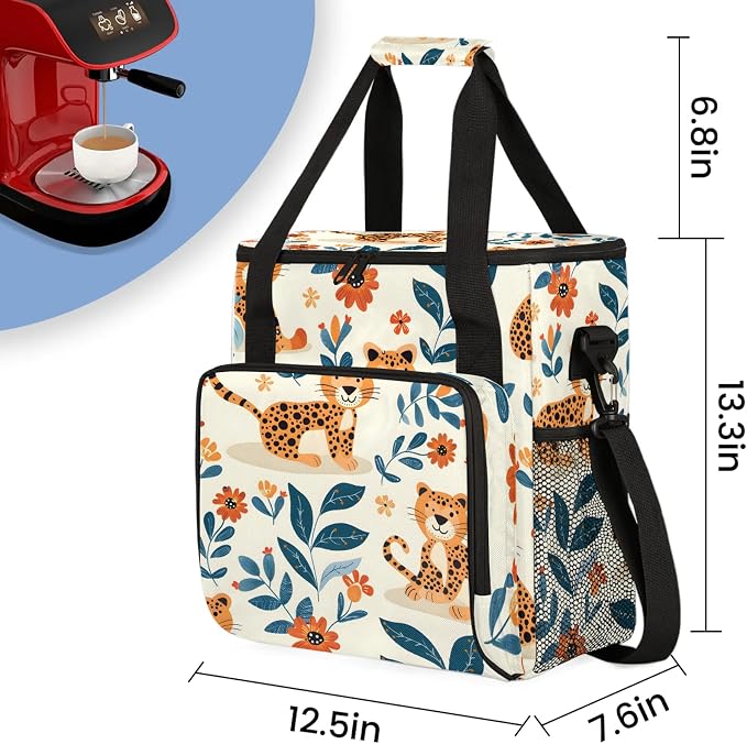 Leopard Animal Coffee Maker Carring Bag, Large Insulated Storage Organizer Case - Image 2