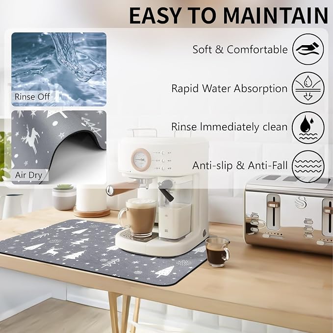 Christmas Dish Drying Mat, Super Absorbent Coffee Mats Fits Under Coffee Maker - Image 2