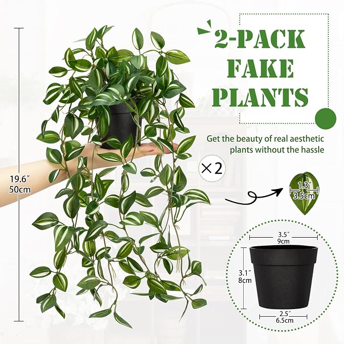 2 Pack Fake Hanging Plants for Shelf in Back Pot, Small Artificial Hanging Ivy - Image 2
