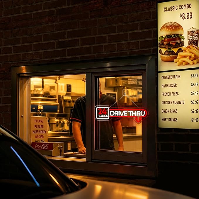 Open 24 Hours Neon Sign Drive Thru Open Neon Light Drive Thru LED Sign - Image 5