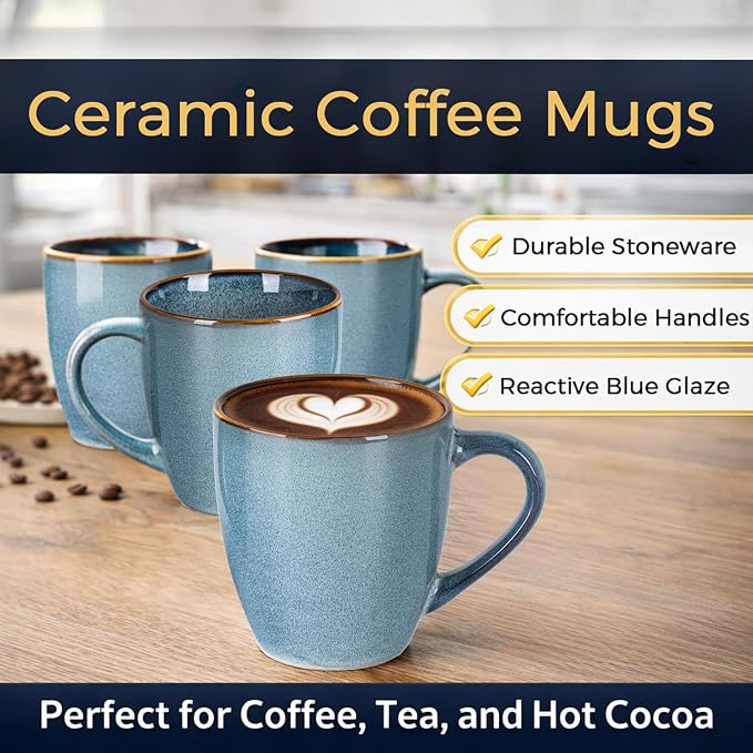 GBHOME Ceramic Coffee Mugs Set of 4, 12oz Stoneware Coffee Mugs Set - Image 3