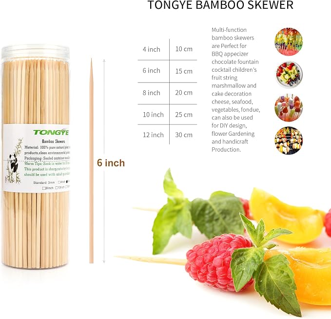 6 inch Bamboo Skewers, Premium Wooden Skewers Without Splinters, Skewers - Image 3