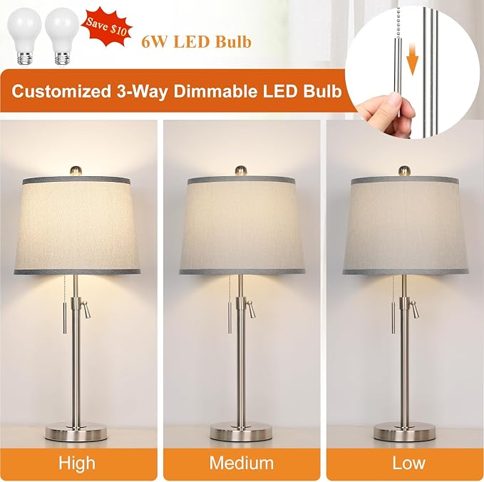 JUNNAI Table Lamps Set of 2, Bedside Lamp Silver Tall Table Lamps - Image 4