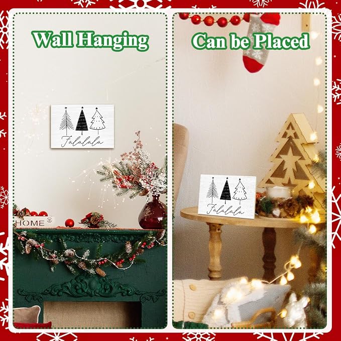 Falalala Merry Christmas Signs for Wall Decorations, Tree Wood Tabletop Decor - Image 5