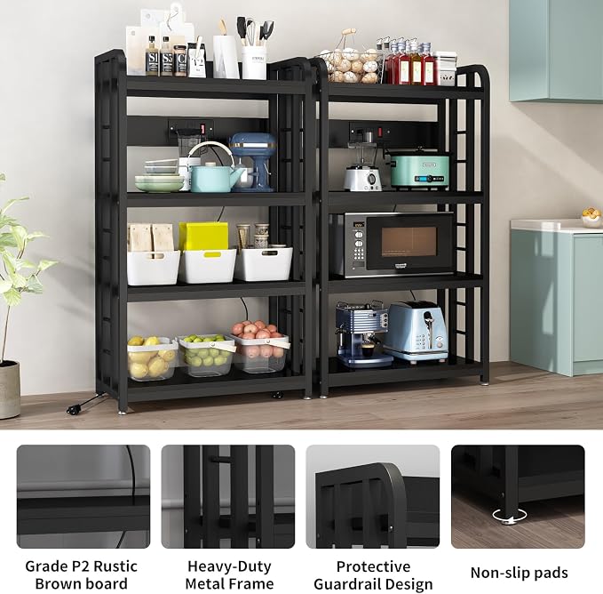 Bakers Rack with Power Outlet ，Microwave Stand 4-Tier Kitchen Baker's Rack - Image 7
