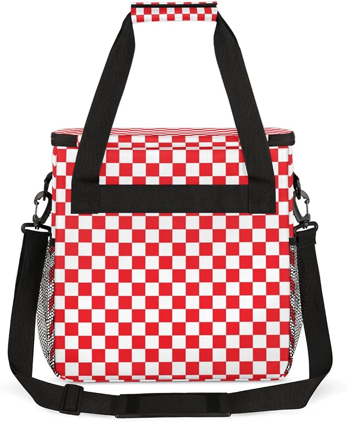 Checkerboard red and white Coffee Maker Carrying Bag, Waterproof Insulated - Image 5