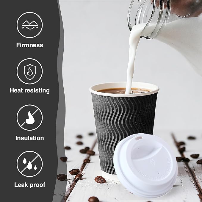 Disposable Wavy Insulated Cups, 12 Ounce, 20 Bonus Lids, - Image 7