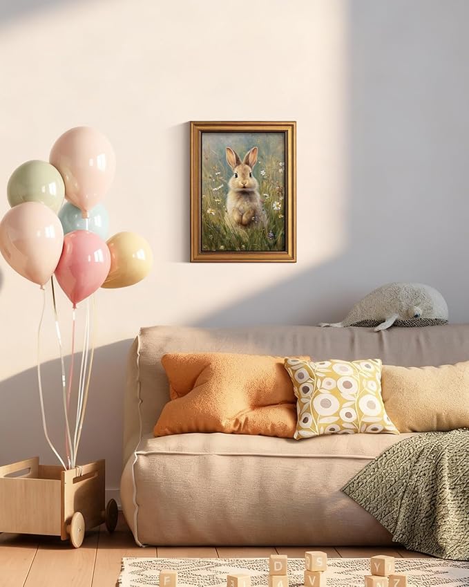 ARPEOTCY Gold Framed Canvas Wall Art, 12x16 Inch, Easter Bunny Rabbit - Image 5