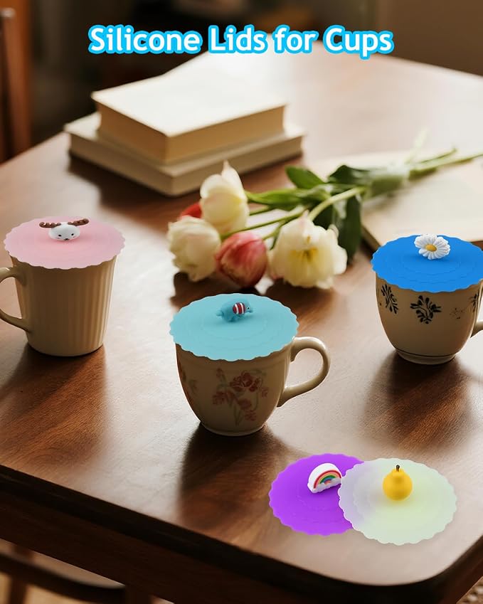8PCS Silicone Cup Lids Mug Cover, Colorful Food Grade Anti-dust Airtight Seal - Image 4