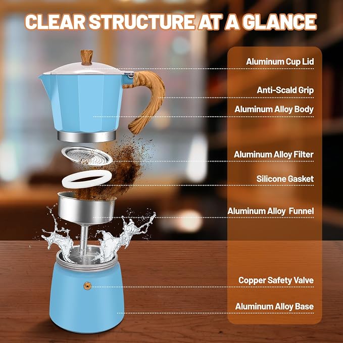 6 Cup Aluminum Espresso Stovetop Moka Pot Express Coffee Maker Percolator - Image 3