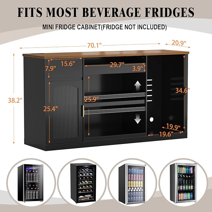 GDLF Snack Bar Cabinet with Fridge Space, 70.1" Snack Organizer with Storage - Image 2