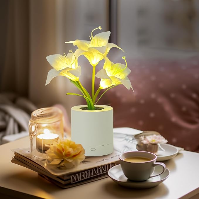 WSYEAR Birthday Gifts for Women-Fake White Lily Artificial Flower Lamp Night - Image 9