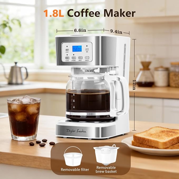 Taylor Swoden 12-Cup Programmable Coffee Maker, Regular & Strong Brew Drip - Image 2