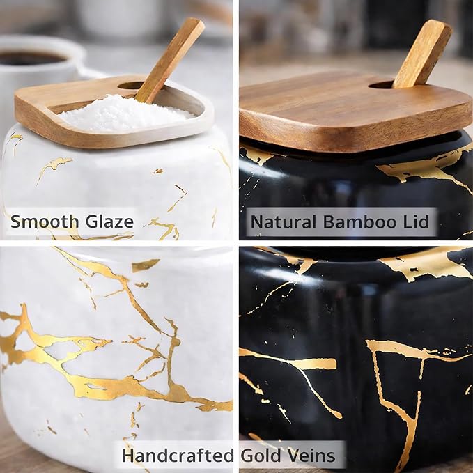2 Sets of Marble Ceramic Sugar Bowl Ceramic Seasoning Jars - Image 5