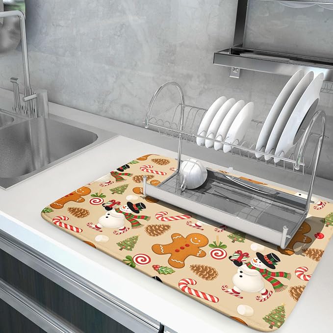 Xmas Gingerbread Man Candy Cane Dish Drying Mat - Image 5