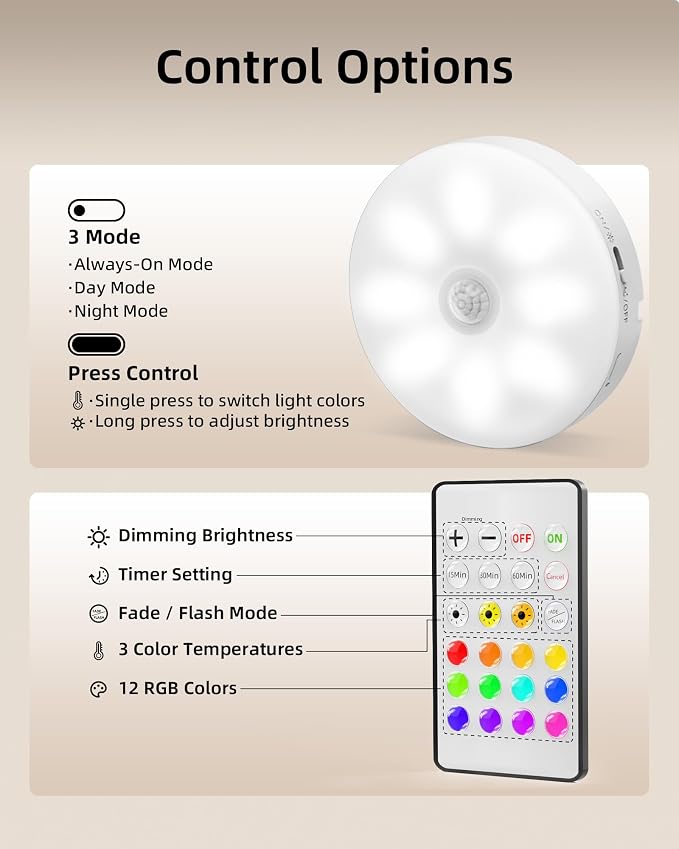 EZVALO 6-Pack Under Cabinet Lighting, Rechargeable Motion Sensor Puck Light - Image 8