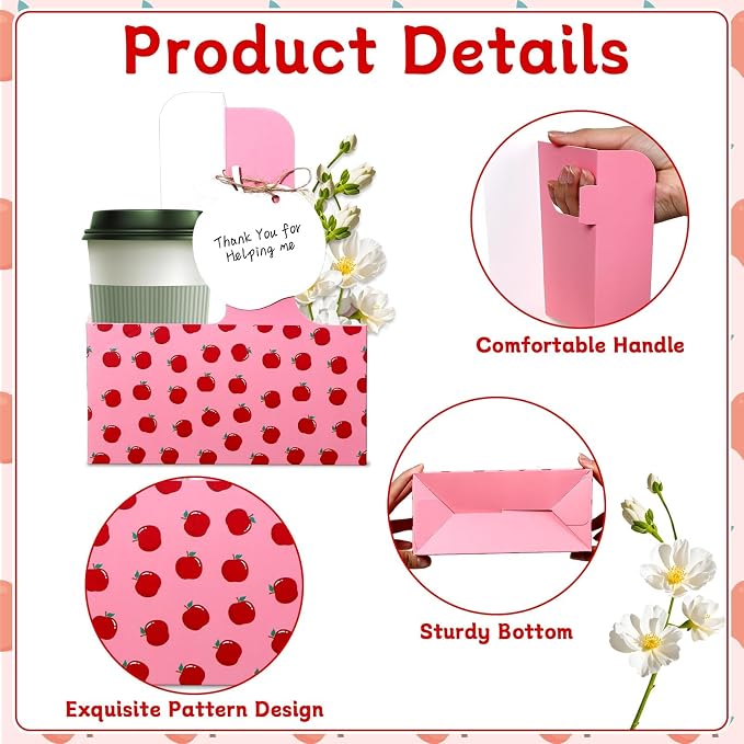 24 Set Teacher Appreciation Gifts Apple 2 Cup Drink Carrier - Image 3
