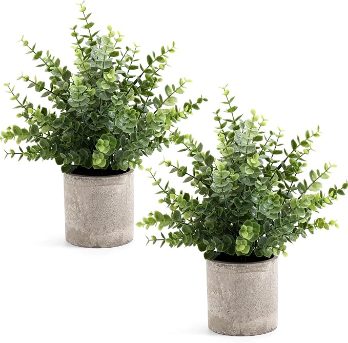 Coferset 2 Pack Small Fake Plants 14" Eucalyptus Potted Artificial Plants by Coferset