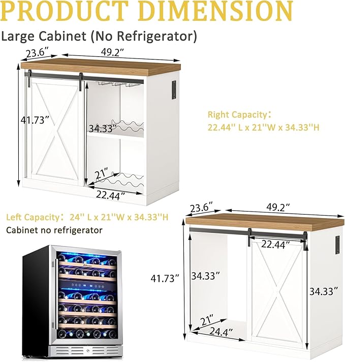 49.2" Coffee Bar Cabinet with Mini Fridge Space, Farmhouse Wine Bar Cabinet - Image 2