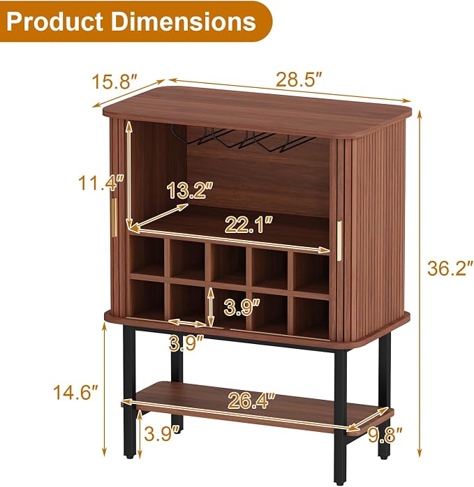 Wine Cabinet with Storage, Liquor Cabinet with Sliding Doors & Open Wine Rack - Image 2