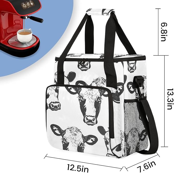Black And White Cow Coffee Maker Carring Bag, Large Insulated Storage Organizer - Image 2