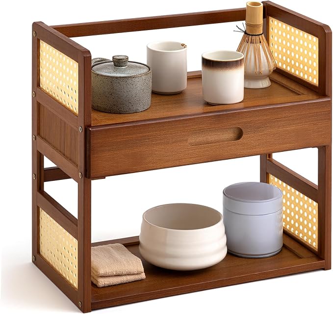 Yalikop Bamboo Matcha Station Organizer 2 Tier Countertops Stand Shelf by Yalikop