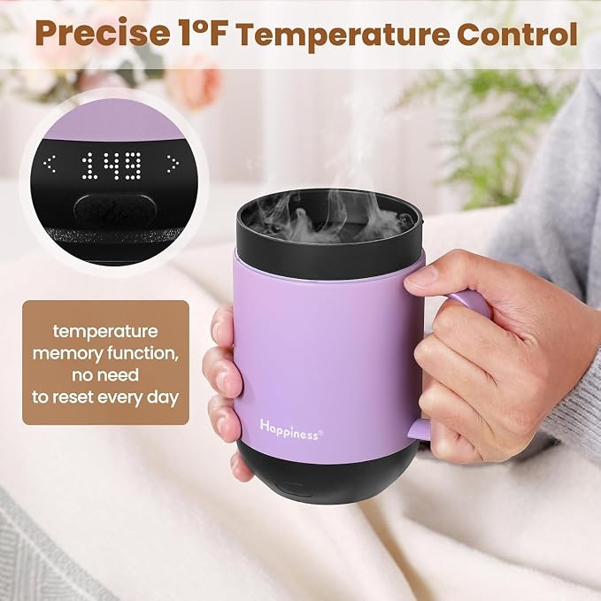 Happiness Smart Heated Coffee Mug, Rechargeable Electric Self Heating - Image 2